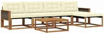 vidaXL Outdoor-Sofagarnitur mit Kissen 6-teilig Natur und Creme (3381370)