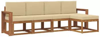 vidaXL Outdoor-Sofagarnitur 5-tlg. Akazien-Massivholz Natur/Beige (3366261)