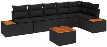 vidaXL Garten-Sofa-Set mit Kissen 7-tlg. Schwarz Polyrattan (3356768)