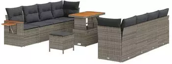 vidaXL Gartensofa-Set mit Kissen, 11-teilig, Grau (3363153)