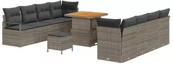vidaXL Gartenlounge-Set mit Kissen 11-tlg. Poly-Rattan Grau (3362498)