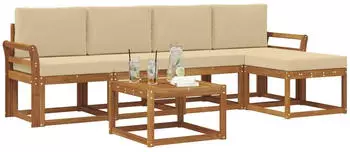 vidaXL Outdoor-Sofagarnitur 6-tlg. mit Kissen Akazien-Massivholz Natur/Beige (3366291)