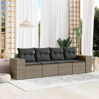 vidaXL 4-tlg. Garten-Sofagarnitur mit Kissen Poly Rattan Grau (3222279)