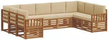 vidaXL Ecksofa-Set mit Kissen 9-tlg. Akazienholz Natur/Beige (3375473)