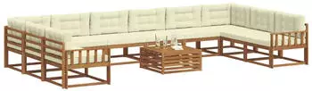 vidaXL Outdoor-Sofagarnitur mit Kissen 11-tlg., Natur/Creme (3368268)