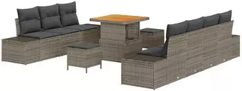 vidaXL Gartenlounge-Set 10-tlg. Poly-Rattan Grau mit Kissen (3362748)