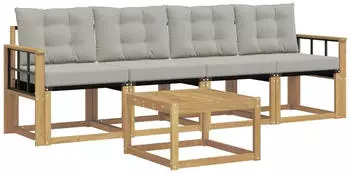 vidaXL Outdoor-Sofagarnitur mit Kissen 5-tlg. Wei&szlig;/Hellgrau (3389193)