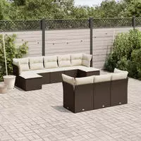 vidaXL 10-tlg. Garten-Sofagarnitur mit Kissen Hellgrau Poly Rattan