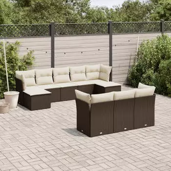 vidaXL Garten-Sofagarnitur 10-tlg. mit Kissen Hellgrau Poly Rattan (3250171)