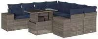 vidaXL 9-teiliges Gartensofa-Set mit Kissen, grau, Polyrattan