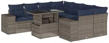 vidaXL Gartensofa-Set 9-teilig mit Kissen, Polyrattan, Grau (3269061)
