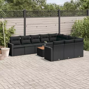 vidaXL Garten-Sofagarnitur mit Kissen, 11-tlg., Poly Rattan, Grau (3224317)