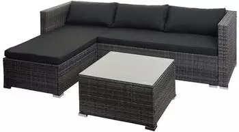 MCW Polyrattan Lounge-Set MCW-F57, 3-tlg, Glasplatte, wasserabweisend, grau/dunkelgrau (72773)