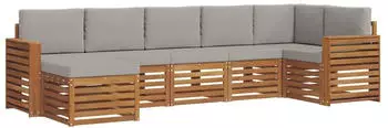 vidaXL Garten-Loungeset mit Kissen 7-tlg. Naturgrau und Hellgrau (3375176)