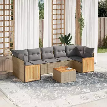 vidaXL Garten-Sofagarnitur 8-tlg. mit Kissen, Poly Rattan, Schwarz (3259893)