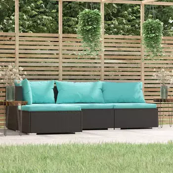 vidaXL Garten-Lounge-Set 4-tlg. mit Kissen Poly Rattan Schwarz (317534)
