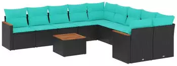 vidaXL Gartensofa-Set 11-teilig mit Kissen, Polyrattan Schwarz (3226358)