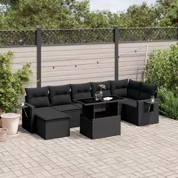vidaXL Garten-Sofagarnitur 8-tlg. mit Kissen Hellgrau Poly Rattan (3268062)