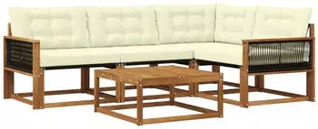 vidaXL Outdoor-Sofagarnitur mit Kissen 5-tlg. Natur und Creme (3381406)