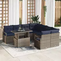 vidaXL Gartensofa-set mit Kissen 9 pcs Grau und Marineblau Poly-Rattan