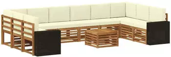 vidaXL Outdoor-Sofagarnitur 11-tlg. Polyester Natur/Creme (3384931)