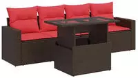 vidaXL 5-tlg. Garten-Sofagarnitur mit Kissen Braun Poly Rattan Akazie
