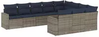 vidaXL 10-tlg. Garten-Sofagarnitur mit Kissen Grau Poly Rattan