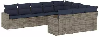 vidaXL Garten-Sofagarnitur 10-tlg. mit Kissen, Poly Rattan, Grau (3219481)