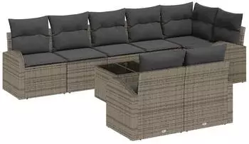 vidaXL Gartensofa-Set mit Kissen und Stauraum 9-tlg. Grau Poly-Rattan (3354768)