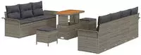 vidaXL Garten-Sofa-Set mit Kissen mit Speicher mit Kissen 10 pcs Grau