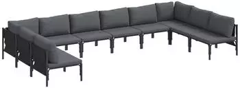 vidaXL Gartenlounge-Set mit Kissen, 10-tlg., Stahl, Schwarz (3379012)