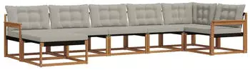 vidaXL Outdoor-Sofagarnitur mit Kissen 7-tlg. Natur/Hellgrau (3369666)