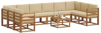vidaXL Outdoor-Sofagarnitur mit Kissen 11-tlg., Natur/Beige (3367076)