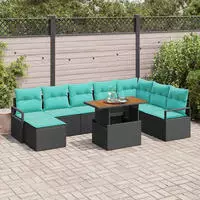 vidaXL Garten Essgruppe mit Kissen 9 pcs Schwarz und Teal