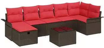 vidaXL Gartensofa-Set mit Kissen und Stauraum, 8-tlg., Poly Rattan (3360245)