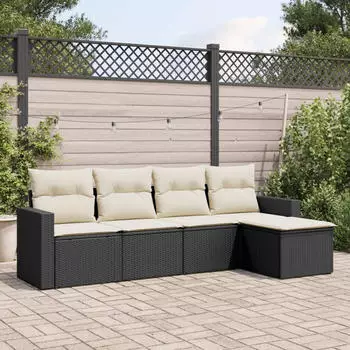 vidaXL Garten-Sofagarnitur 5-tlg. mit Kissen Poly Rattan Beige (3251226)