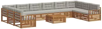vidaXL Garten-Lounge-Set 11-tlg. Akazien-Massivholz, Natur/Hellgrau (3374241)