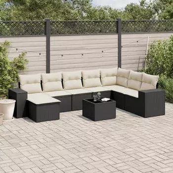 vidaXL Garten-Sofagarnitur 9-tlg. Poly Rattan mit Kissen Hellgrau (3222971)