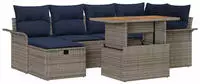 vidaXL Gartensofa-set mit Kissen mit Speicher 7 pcs Grau Poly-Rattan
