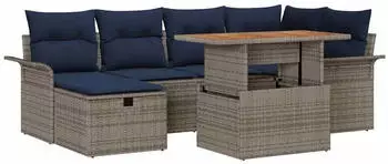 vidaXL Gartensofa-Set mit Kissen und Stauraum 7-tlg. Grau Poly-Rattan (3359916)