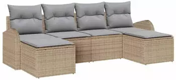 vidaXL Garten-Sofa-Set mit Kissen 6-teilig Beige Poly Rattan (3346150)