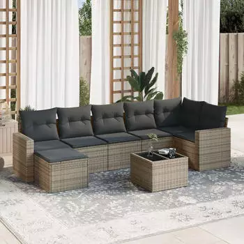 vidaXL Garten-Sofagarnitur 7-tlg. Poly Rattan Hellgrau mit Kissen (3219272)