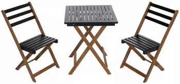MCW Sitzgruppe P71 Akazienholz klappbar, 2 St&uuml;hle & Tisch, natur-schwarz (100780)