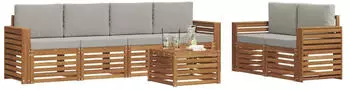 vidaXL Outdoor-Sofagarnitur 7-tlg. mit Kissen Akazie Natur/Hellgrau (3374416)