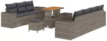 vidaXL Garten Sofa Set 10-tlg. mit Kissen, Poly Rattan, Grau (3363923)