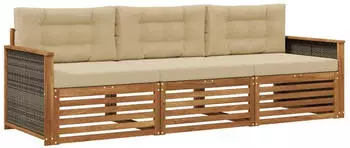 vidaXL Outdoor-Sofagarnitur mit Kissen, 3-tlg., Natur/Beige (3382961)