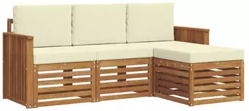 vidaXL Outdoor-Sofagarnitur mit Kissen 4-tlg. Akazienholz Natur/Creme (3374605)