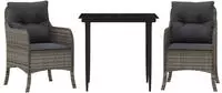 vidaXL 3-tlg. Garten-Essgruppe mit Kissen Grau Poly Rattan