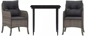 vidaXL Garten-Essgruppe 3-tlg. mit Kissen, Poly Rattan, Grau (3211948)