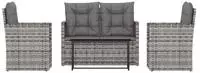 vidaXL 4-tlg. Garten-Lounge-Set mit Kissen Poly Rattan Grau
